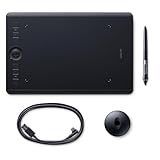 Wacom Intuos Pro M Tableta gráfica con lápiz digital Pro Pen 2 / digitalizadora para pintura y diseño digital / Portalápices con 10 puntas / Compatible con Windows y MacOS / Negro