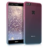 kwmobile Carcasa Protectora Compatible con Huawei P10 Lite - Funda Bicolor Rosa Fucsia/Azul/Transparente