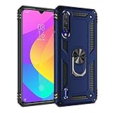 HAOYE Funda para Xiaomi Mi 9 Lite, Anillo de 360 Grados de Metal [Soporte de Coche Magnético Compatible], Hard PC y Silicona TPU Shock Carcasa. Azul Marino