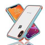 MobNano Funda para iPhone X,Funda para iPhone XS,Funda para iPhone 10,Silicona Transparente PC/TPU Bumper Antigolpes Caso para iPhone XS X Naranja Azul Claro