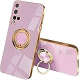 SEAHAI Funda para Huawei Nova 5T / Honor 20, 360° Anillo Soporte Galvanoplastia de Diseño Elegante Delgada Antigolpes TPU de Goma Suave Carcasa de Silicona Colorida, Púrpura