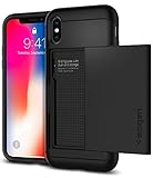 Spigen Funda Slim Armor CS Compatible con Apple iPhone XS/X Almacenar Dos Tarjetas y Dinero - Negro