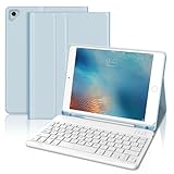 JADEMALL Funda con Teclado para iPad 6a Generación 9.7', Teclado Bluetooth Desmontable con Funda y Portalápices para iPad 6a Gen 2018/5a Gen 2017/iPad Pro 9.7 2016/iPad Air 2/iPad Air 1, Azul Claro