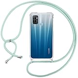 Ingen Funda con Cuerda para OPPO A53 / OPPO A53s 2020, Carcasa Transparente TPU Suave Silicona Case con Correa Colgante Ajustable Collar Correa de Cuello Cadena Cordón, Verde