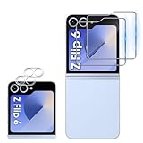 Funrae 2 Piezas Protector de Pantalla para Samsung Galaxy Z Flip 6 5G/ Z Flip6 con 2 Piezas Protector de Lente de Cámara, 0.33MM HD 9H Ultra Resistente Cristal Templado Vidrio Templado