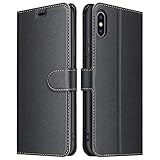 ELESNOW Funda iPhone X/XS, Cuero Premium Flip Folio Carcasa Case para Apple iPhone X/XS (Negro)