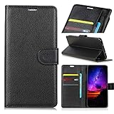 COPHONE® Funda de Cuero Negro Huawei Huawei P Smart 2019. Funda Protectora Funda Monedero Negro Huawei P Smart 2019. Carcasa Magnético P Smart 2019