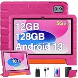 ZIOVO Newest Tablet 10 Pulgadas Android 13,12(6+6) GB RAM+128GB ROM+TF 1TB,GMS,Control Parental, 5G WiFi, Octa-Cores 2.0 GHz, 6000mAh, 5+8MP, BT 5.0, Play Store, Kids Space con EVA Caso-Rosa