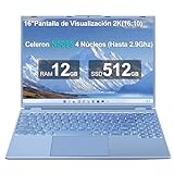 Ordenador Portátil 16 Pulgadas Celeron N5095 Up to 2.9Ghz, Portátil Win 11 con 5G WiFi 12+512GB SSD Expansión 1TB, BT 4.2 Mini Puerto Multimedia Portatiles Ventilador Refrigeración 1920*1200 FHD-Azul