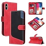 FUCASE Reservado para Apple iPhone X (5.8')(2017) / Apple iPhone XS (5.8')(2017),Costura Tricolor con Ranura de Tarjeta de Soporte,diseño de Correa sin Manos Tipo Billetera volcada