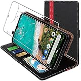 ebestStar - Funda para Xiaomi Mi A3, Carcasa Libro Capa, Protectora Cartera, Cuero PU Soporte Tarjeta, Negro/Rojo + Cristal Templado