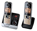 Panasonic KX-TG6722GB - Pack de 2 teléfonos digitales inalámbricos (pantalla LCD de 1.8'', manos libres), negro [Importado de Alemania] [versión importada]