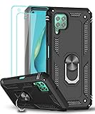 LeYi Funda para Huawei P40 Lite 4G con [2-Unidades] Cristal Vidrio Templado,Armor Carcasa con 360 Grados Anillo iman Soporte Hard PC Silicona TPU Bumper Antigolpes Case para Movil P40 Lite,Negro